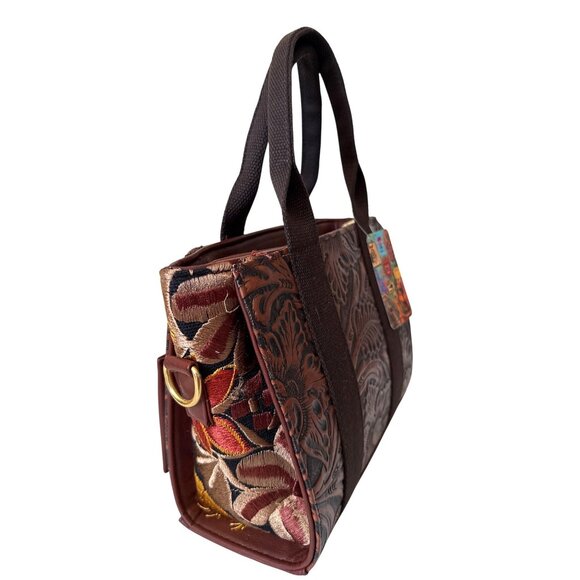 Tooled brown floral tapestry embroidery western vegan leather with coin purse sa - Picture 11 of 12
